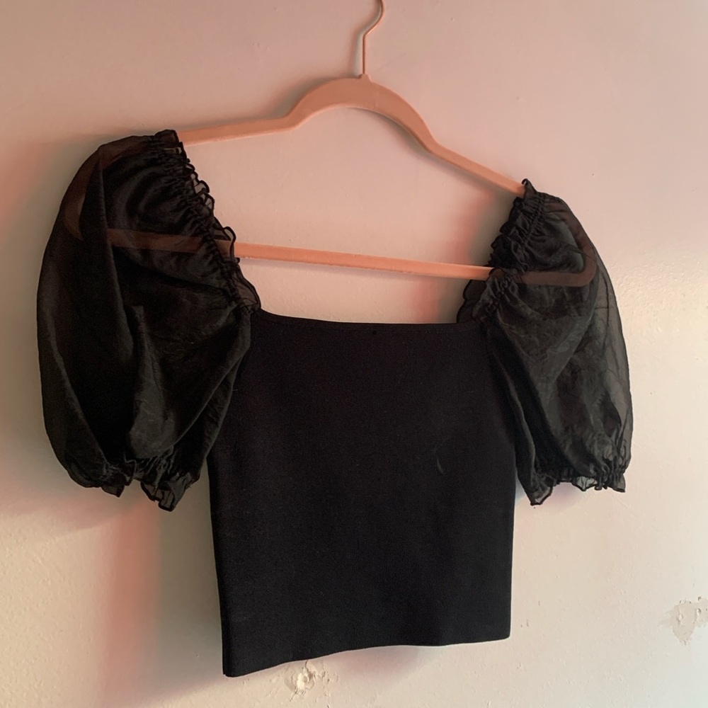 Aritiza Wilfred Black Sheer Puff Sleeve Top